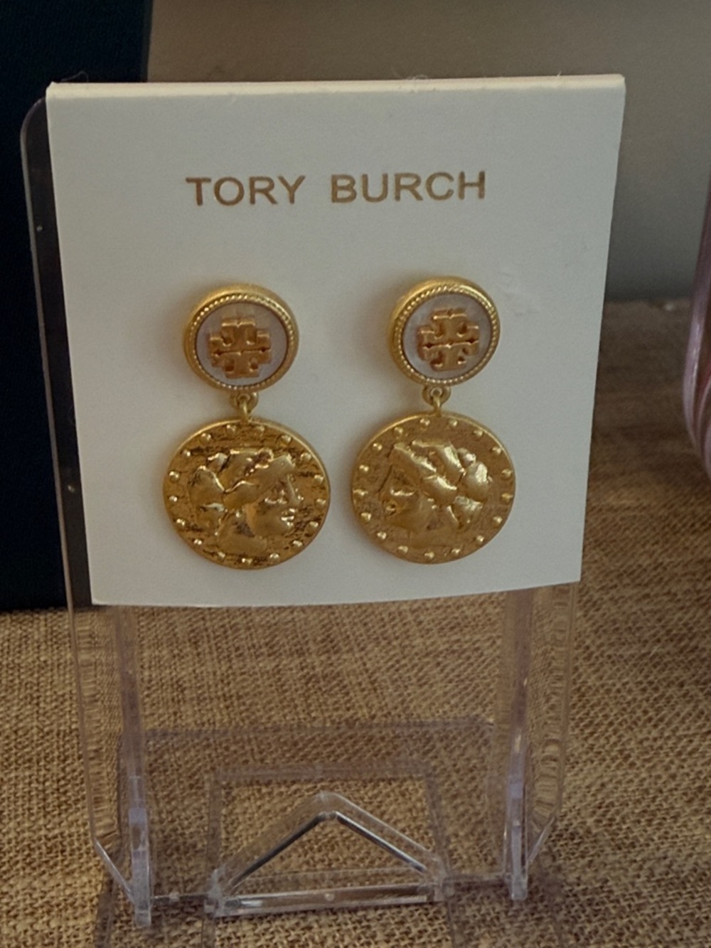 Tory Burch Gold Double Medallion Drop Earrings